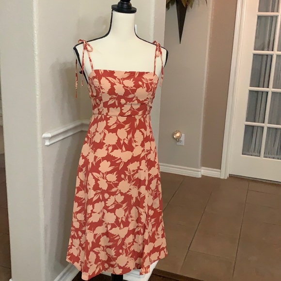 Timing Dresses Timing Peach Rust Floral Print Slip Midi Dress